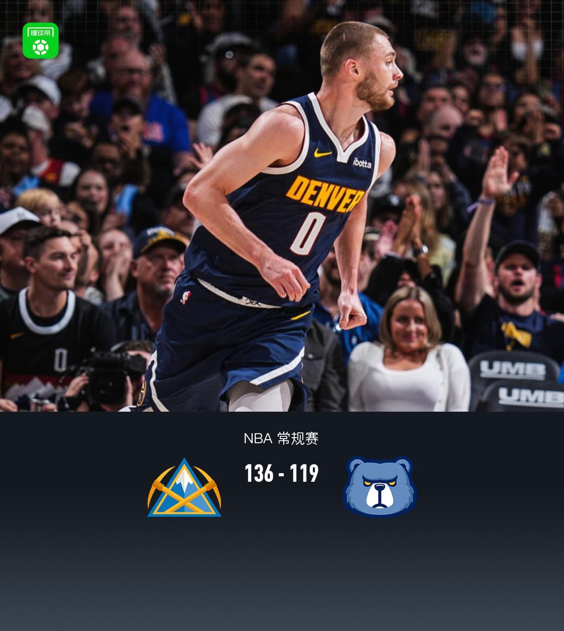 开云体育平台-掘金8人得分上双136-119灰熊豪取10连胜，约基奇14+15+10